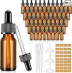 Lallisa 100 Pack Essential Oil Dropper Bottle 15 ml (1/2 oz) Glass Dropper Bottles DIY for DIY Essential Oil Perfume with 5 Funnels 5 Pipettes 3ml 100 Labels for Bathrooms, Hotels, Labs (Amber)