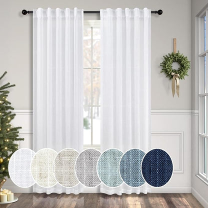 White Curtains 38 Inch Wide for Bedroom 2 Panels Back Tab Rod Pocket Semi Sheer by Pitalk