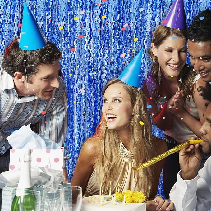 Blue Backdrop Wavy Tinsel Foil Fringe Curtains - Image 6