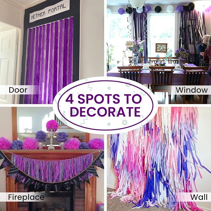 PartyWoo Purple Lavender Light Silver Crepe Paper Streamers 6pcs 492 FT | - Image 5