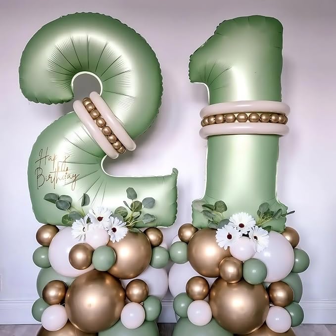 Sage Green 0 Number Balloon, Olive Green 0 Balloons 40 Inch Large Helium Foil - Image 7