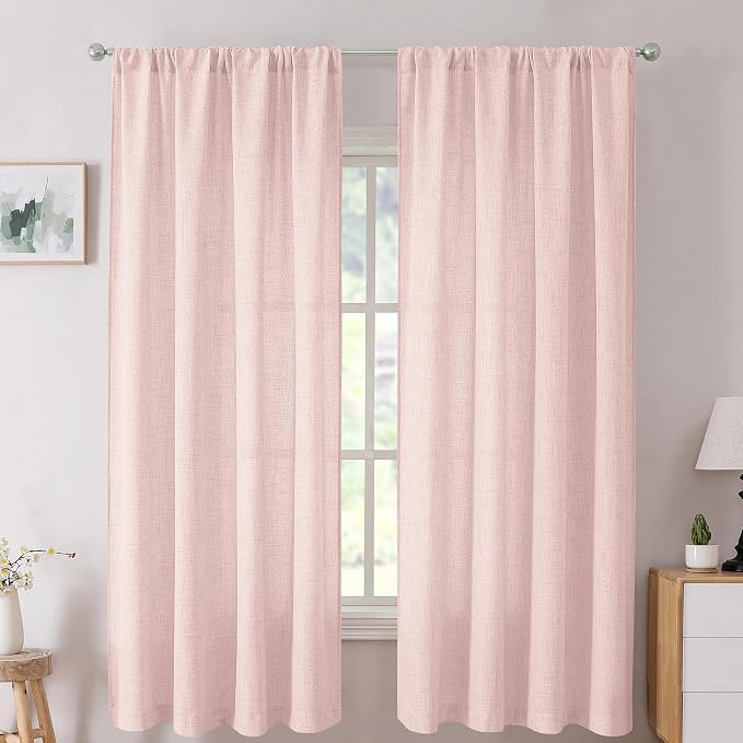 Tollpiz Short Linen Curtain Bedroom Rod Pocket Semi Sheer Curtains Burlap Light by Tollpiz