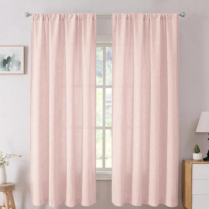 Tollpiz Short Linen Curtain Bedroom Rod Pocket Semi Sheer Curtains Burlap Light by Tollpiz