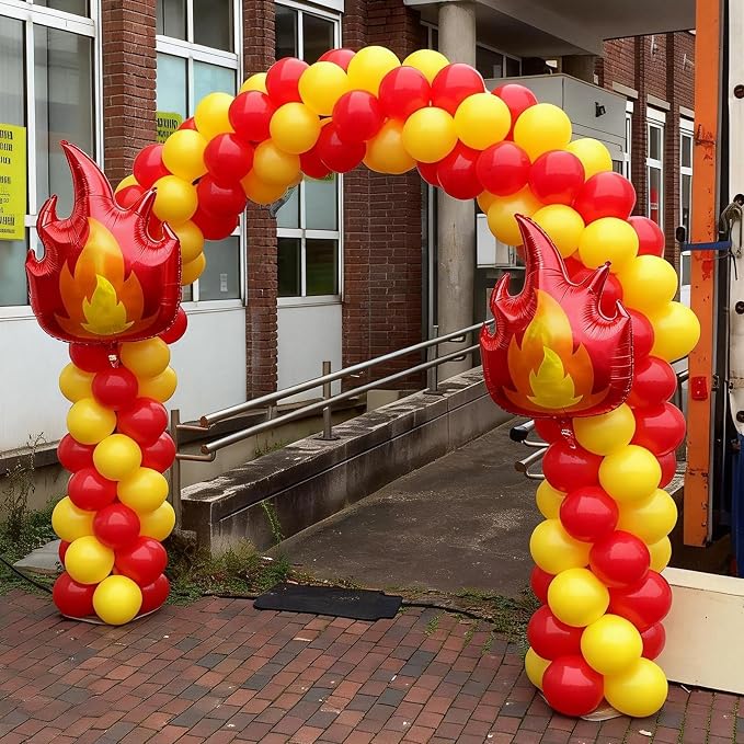 Fire Truck Balloons, 12inch Red Orange Yellow Balloons, Metallic Gold Confetti - Image 7