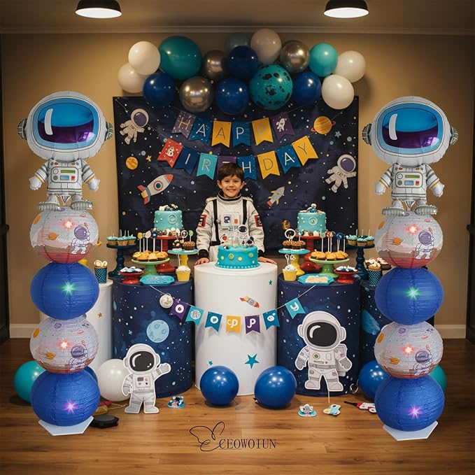 Astronaut Balloon Stand & Paper Lantern 2 Sets 5.9ft Telescopic Space Party | - Image 7