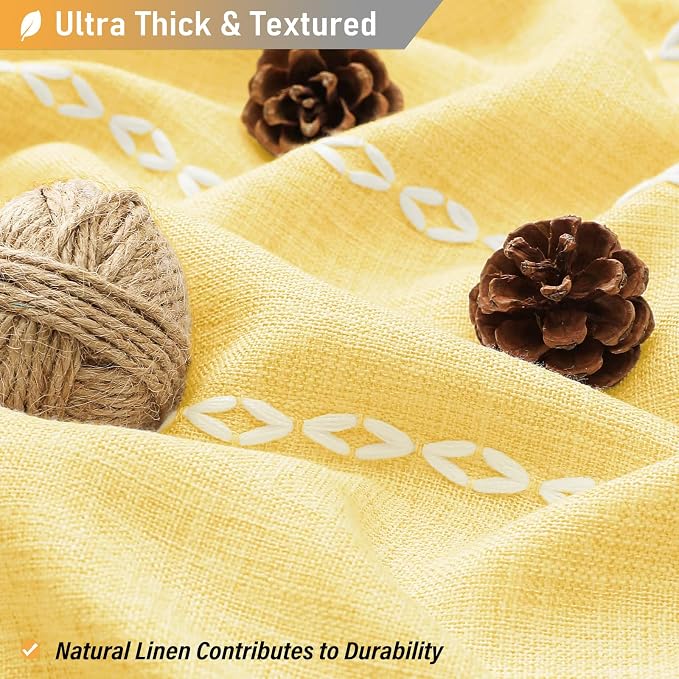 Yellow Cream Boho Farmhouse Linen Heavy Duty Shower Curtain Set, 72x72 | 330GSM - Image 3