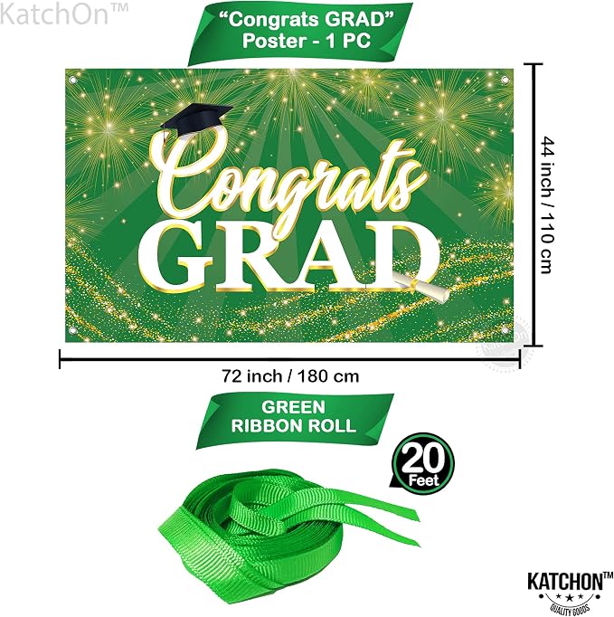 KatchOn Green Congrats Grad Banner 72x44 Inch | Green and Gold Grad Banner - Image 2