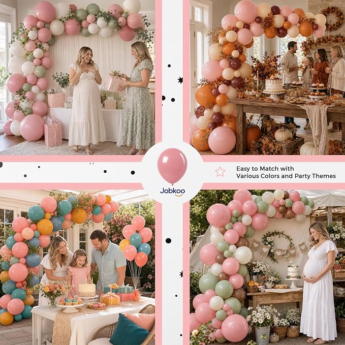 Jobkoo Dusty Pink Balloons 12 Inch, Vintage Retro Blush Pink Latex Balloon | - Image 6