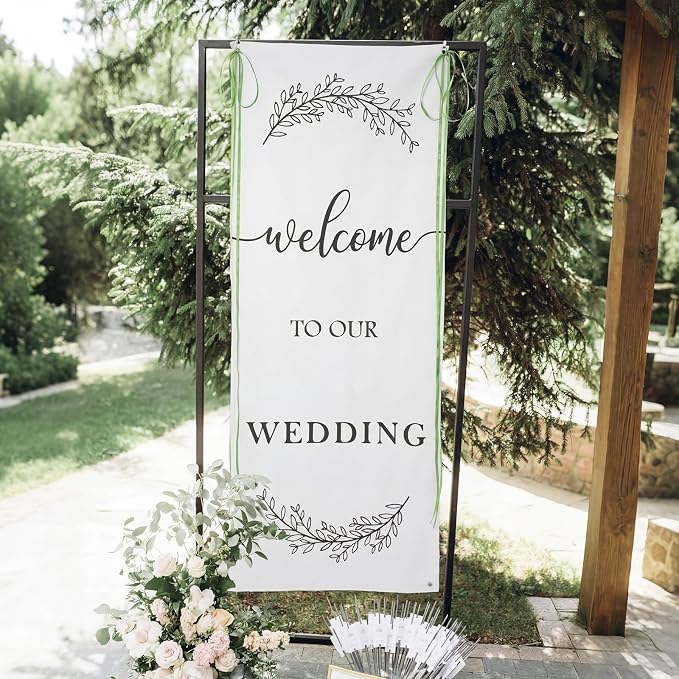 Yousoontic Welcome to Our Wedding Linen Rustic Wedding Welcome Banner Plain - Image 5