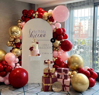 Burgundy Pink Balloon Arch Kit, Double Stuffed Ruby Red Pearl Pink Gold Balloon - Image 7