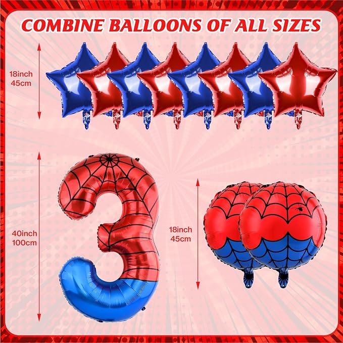 40 Inch Spider Theme Number Balloon, Number Block Foil Number 3 Balloons Large - Image 2