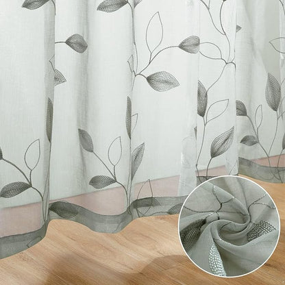 HOMEIDEAS Sage Green Sheer Curtains 52 X 84 Inches Long 2 Panels Embroidered - Image 8