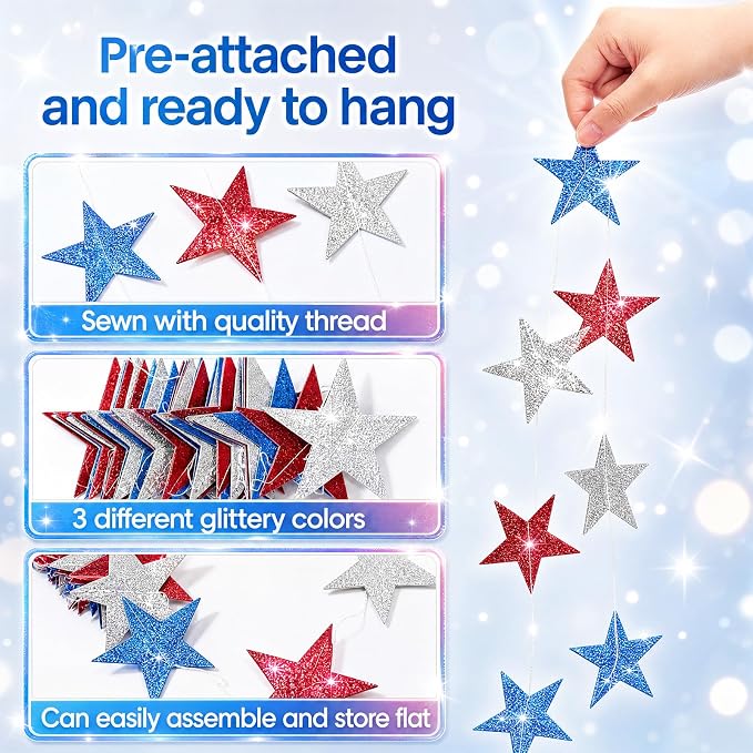 Patelai Glitter Star Garland Banner 2026 Graduation Decor 130 Feet Star Hanging - Image 3