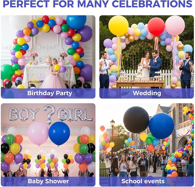 KOOGEL 36 Inch Assorted Rainbow Large Latex Balloons, Shower Wedding Carnival - Image 5