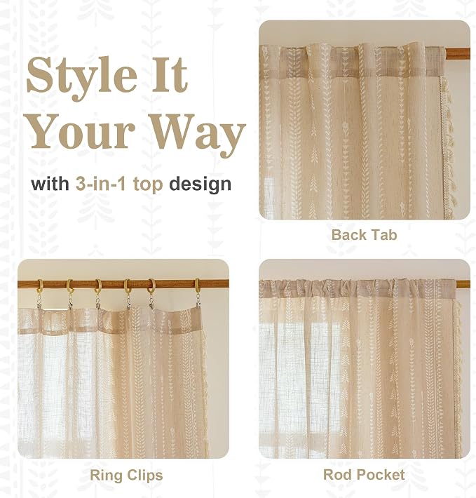 Boho Curtains - for Living Room Farmhouse Sping Linen Blend Patterned Light - Image 5