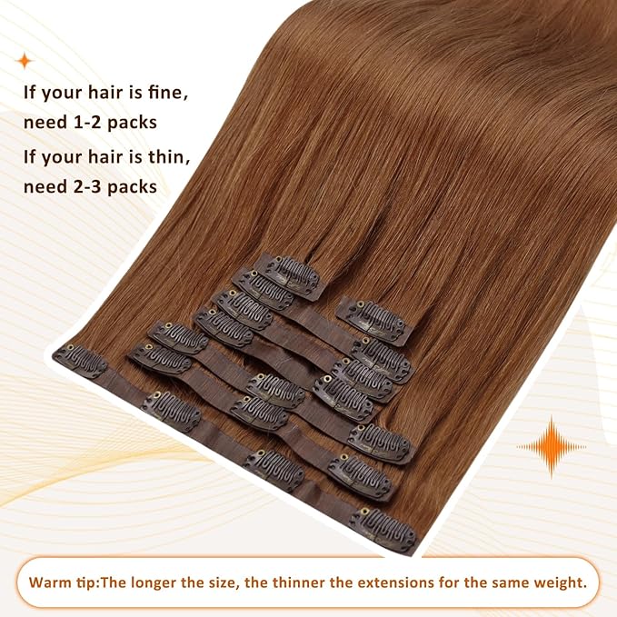 Full Shine Clip in Hair Extensions 20 Inch Human Hair Copper Remy Clip in Extensions Real Human Hair Red Hair Extensions Pu Weft Invisible Straight Hair Extensions Real Human Hair Clip ins 120G 8 Pcs