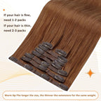 Full Shine Seamless Hair Extensions Clip in Copper Brown Clip in Hair Extensions Brown Seamless Clip ins Straight Brazilian Hair Ease of Use 14 Inch 8 PCS 120 G