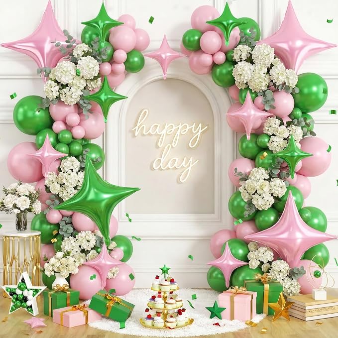 Green Pink Star Balloons, 26 Inch and 10 Inch Pink Stars Shaped Balloon - Image 4