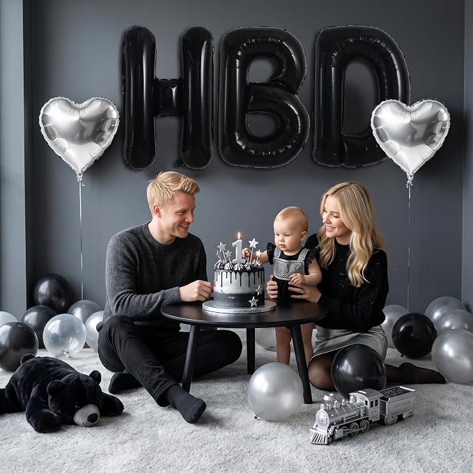 TONIFUL Black Big HBD Letter Happy Birthday Balloons Banner 40 Inch Black Large - Image 6