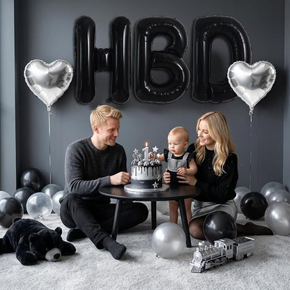 TONIFUL Black Big HBD Letter Happy Birthday Balloons Banner 40 Inch Black Large - Image 6
