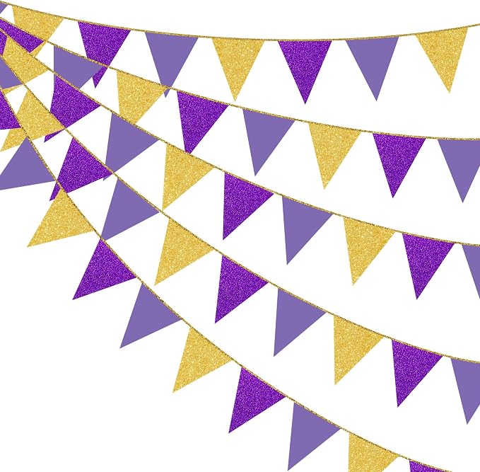 30Ft Purple Gold Party Decoration Pennant Banner Flag Hanging Glitter Paper by pinkblume