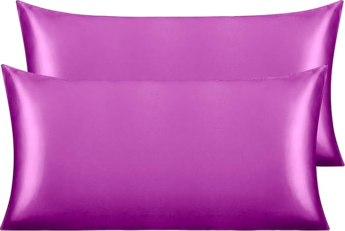 NTBAY 2 Pack Satin King Pillowcases for Hair and Skin, Luxurious and Silky Pillow Cases with Envelope Closure, 20x36 Inches, Purple
