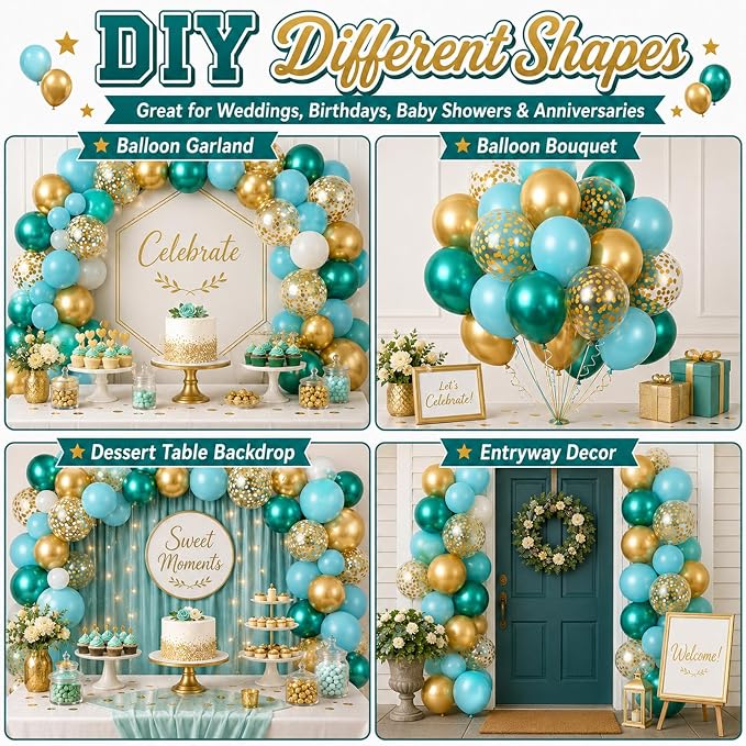 Teal Gold Balloons, Metallic Gold, Tropical Beach Summer Pool Wedding - Image 6