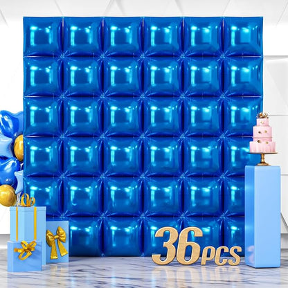 NISOCY 36PCS Metallic Blue Square Foil Balloons Wall Backdrop | Double Sided by NISOCY