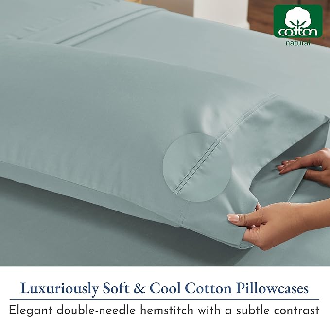 California Design Den Heirloom Soft, Smooth & Thick Certified 800 Thread Count 100% Cotton Sateen, 2 Pillow Cases Standard Size Fits Standard & Queen Size Pillows (Soft Teal)