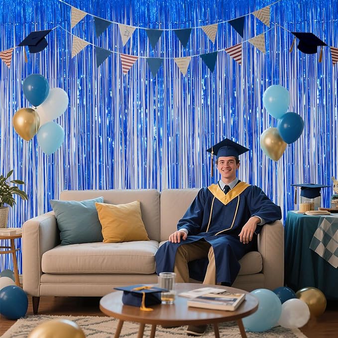 Navy Blue Foil Fringe Backdrop for Party Wall Decorations, Streamer Birthday - Image 7
