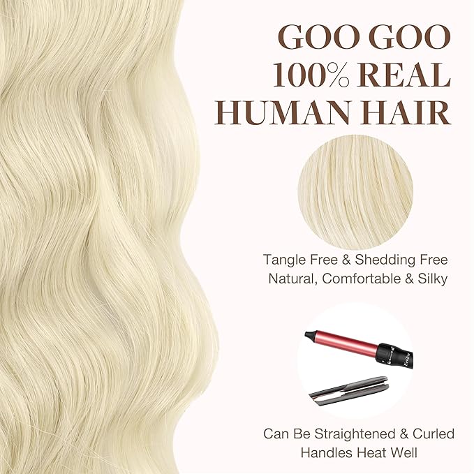 GOO GOO Tape in Hair Extensions Human Hair, 1000 Pure Platinum Blonde, 16inch 50g 20pcs, Skin Weft Seamless Invisible, Silky Straight with Thick Ends, Remy Human Hair