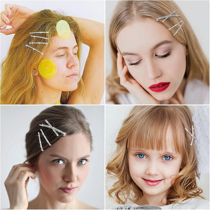 12 Pieces Rhinestone Bobby Pins Decorative Fancy Crystal Hair Clips Shiny Metal X Shaped Barrettes Bling Diamond Wedding Bridal Shower Hair Accessories for Women Ladies Girls (Silver)