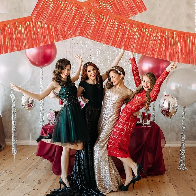 BEISHIDA Shining Red Fringe Garland Banner 30ft Wall Tinsel Foil Streamers | - Image 5
