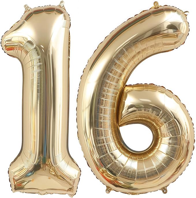 Champagne Gold 16 Balloon, 40 Inch Light Gold Number 16 Balloon Big Foil Mylar by BBPOOL