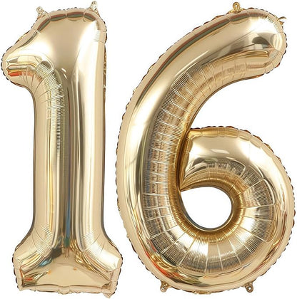 Champagne Gold 16 Balloon, 40 Inch Light Gold Number 16 Balloon Big Foil Mylar by BBPOOL