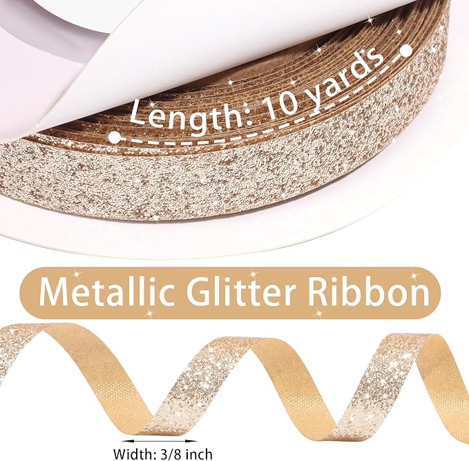 Champagne Gold Metallic Glitter Ribbon - Image 3