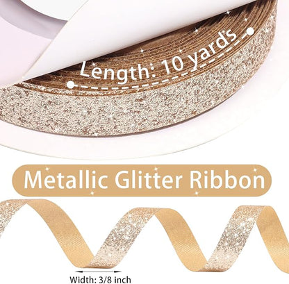 Champagne Gold Metallic Glitter Ribbon - Image 3