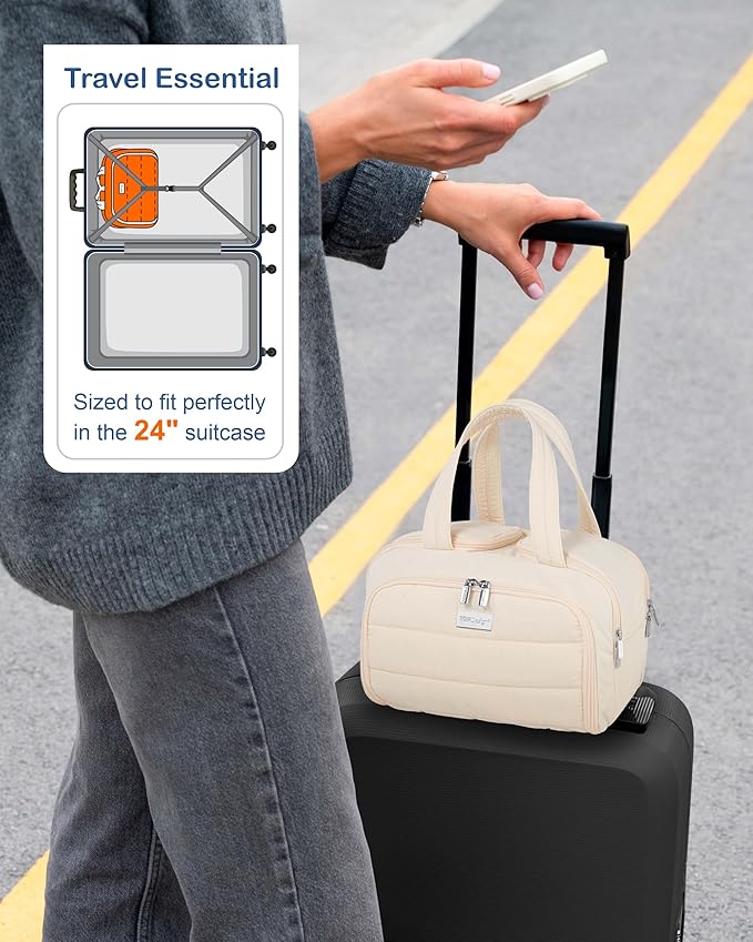 TOPDesign Travel Toiletry Bag for Women, Puffer Large Toiletry Bag, Lightweight Cosmetic Makeup Organizer with Handle for Traveling, Accessories, Essentials, Toiletries (Yoga)