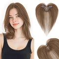 Hairro Human Hair Toppers For Women Wispy Thin Short Wiglet Hairpieces Natural No Bang Middle Part Side Bangs Hair Clip 11 Inches 14.5g #04 Medium Brown