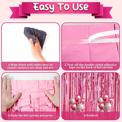 Voircoloria Pink Foil Fringe Backdrop Curtains, 2 Pack | Tinsel Streamers - Image 4