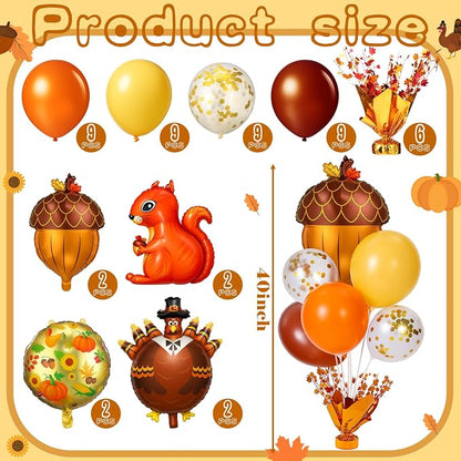 Civaner Thanksgiving Turkey Party Balloons Stand Kit 6 Sets, 36 Latex & 6 Foil - Image 3