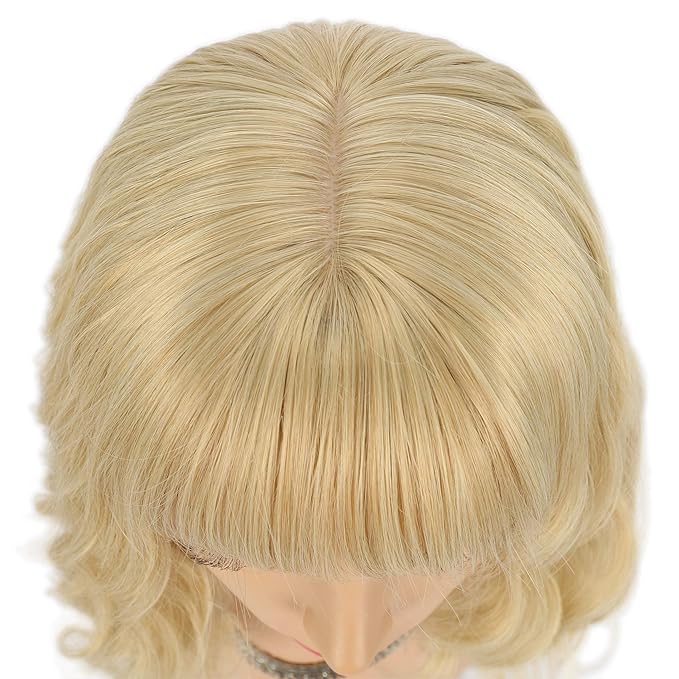 FAELBATY Blonde Wig With Bangs Short Wavy Bob Shoulder Length Synthetic Cosplay Wig for women Costume Wigs (12" Mix Blonde Color 6186)