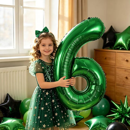 TONIFUL 6th Birthday Balloons Kit 40 Inch Dark Green Large Number 6 Balloon | - Image 5