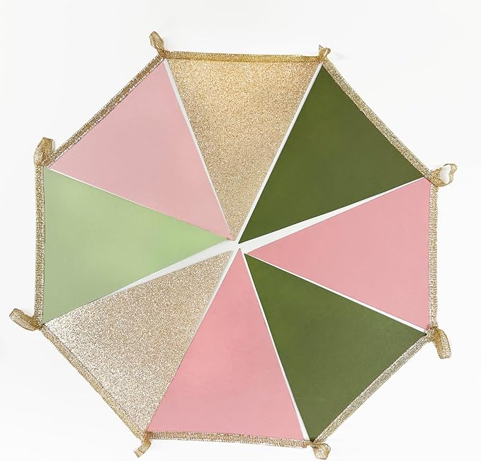 Sage Green Dusty Rose Pink Champagne Gold Pennant Banner Flag Hanging Glitter - Image 5