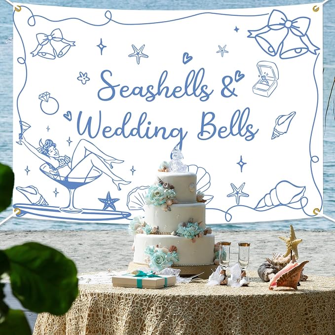 Seashells & Wedding Bells Backdrop Banner - Image 5