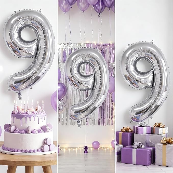 Number Balloons Silver Party Balloon - Image 7