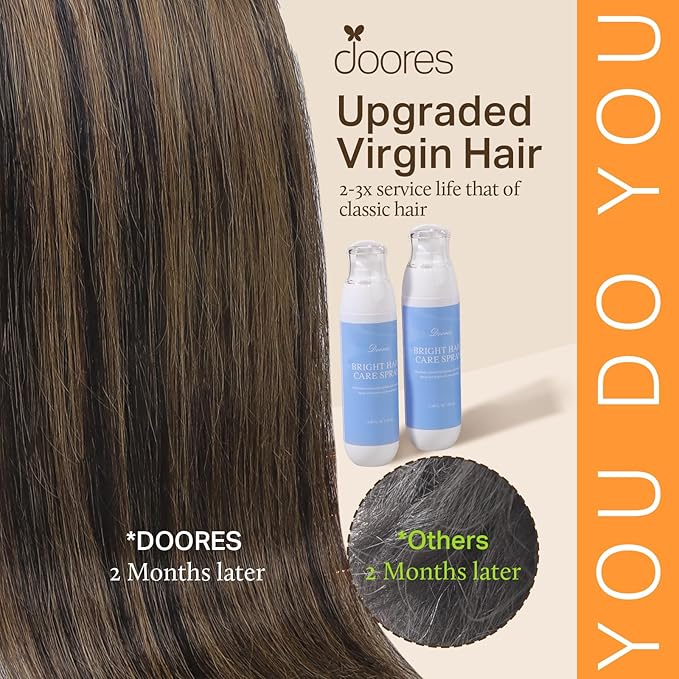 DOORES Real Human Hair Extensions, Natural Black & Mixed Chestnut Brown, 110g, 7pcs, 14 Inch, Seamless Clip In, Straight, Invisi Edge