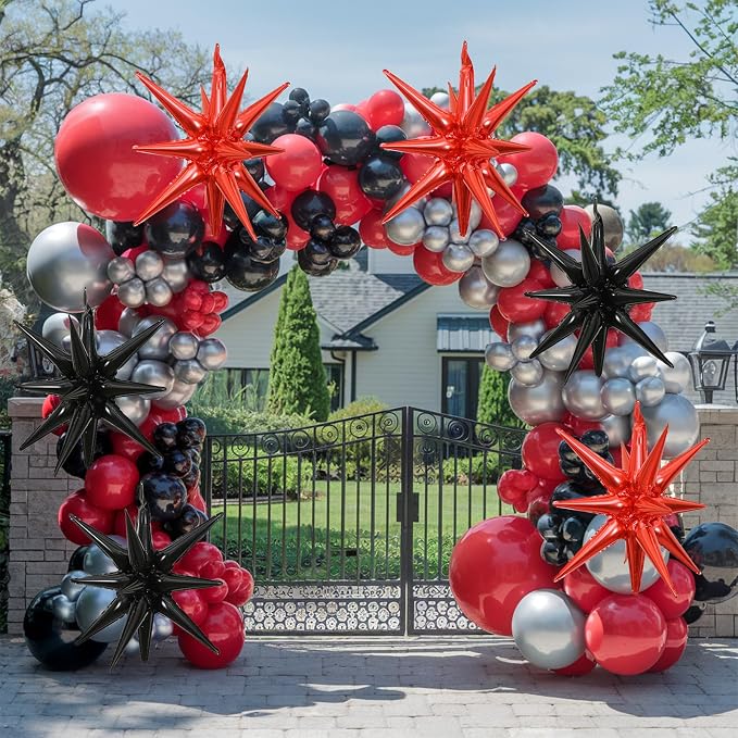 HILAVO 6PCS Black Red Star Balloons, 22Inch Large Star Balloon Foil Balloons - Image 6