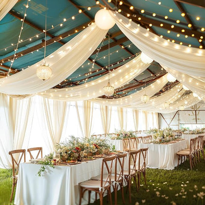 6 Panels Ivory Ceiling Drapes - Image 3