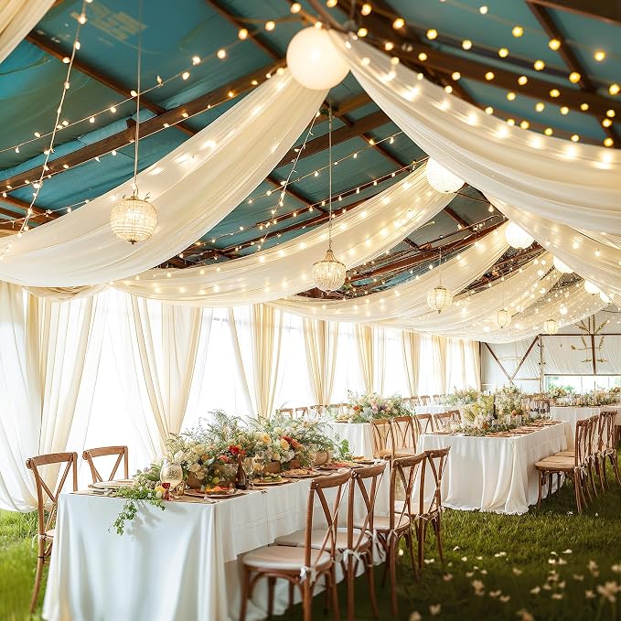 6 Panels Ivory Ceiling Drapes - Image 3